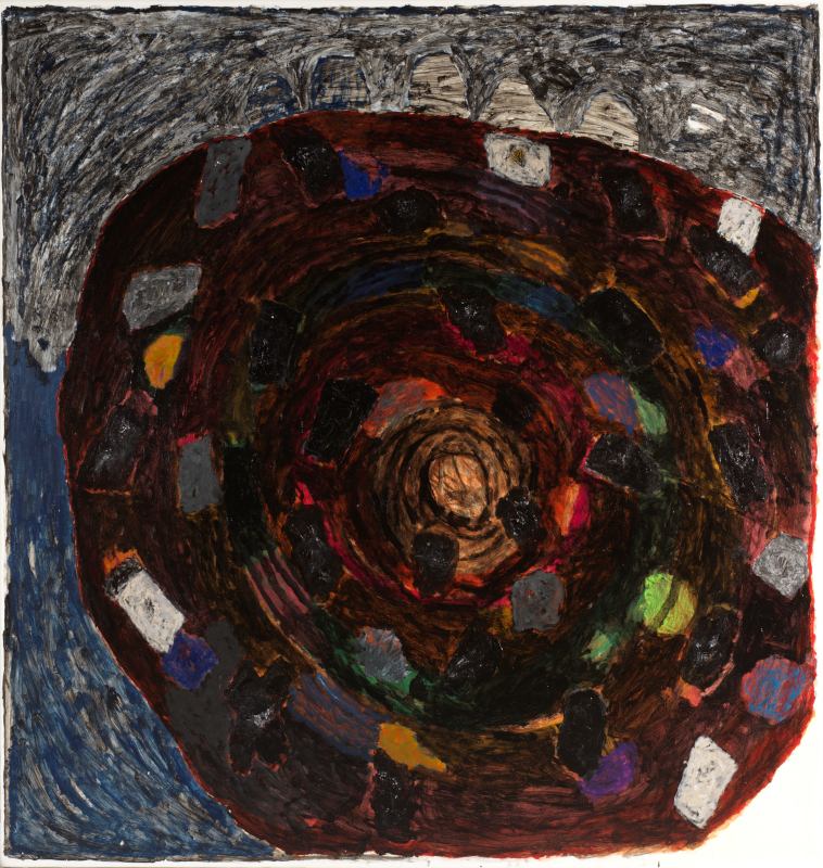 François Dilasser. Le Bruit de nos vies. : Planète n°6 - 2000, Acrylique sur papier marouflé sur toile, 160 x 150 cm, Photo Didier Olivré